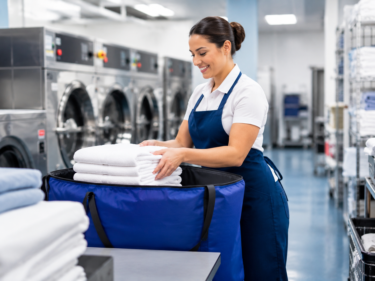 Laundry worker preparing collection and delivery